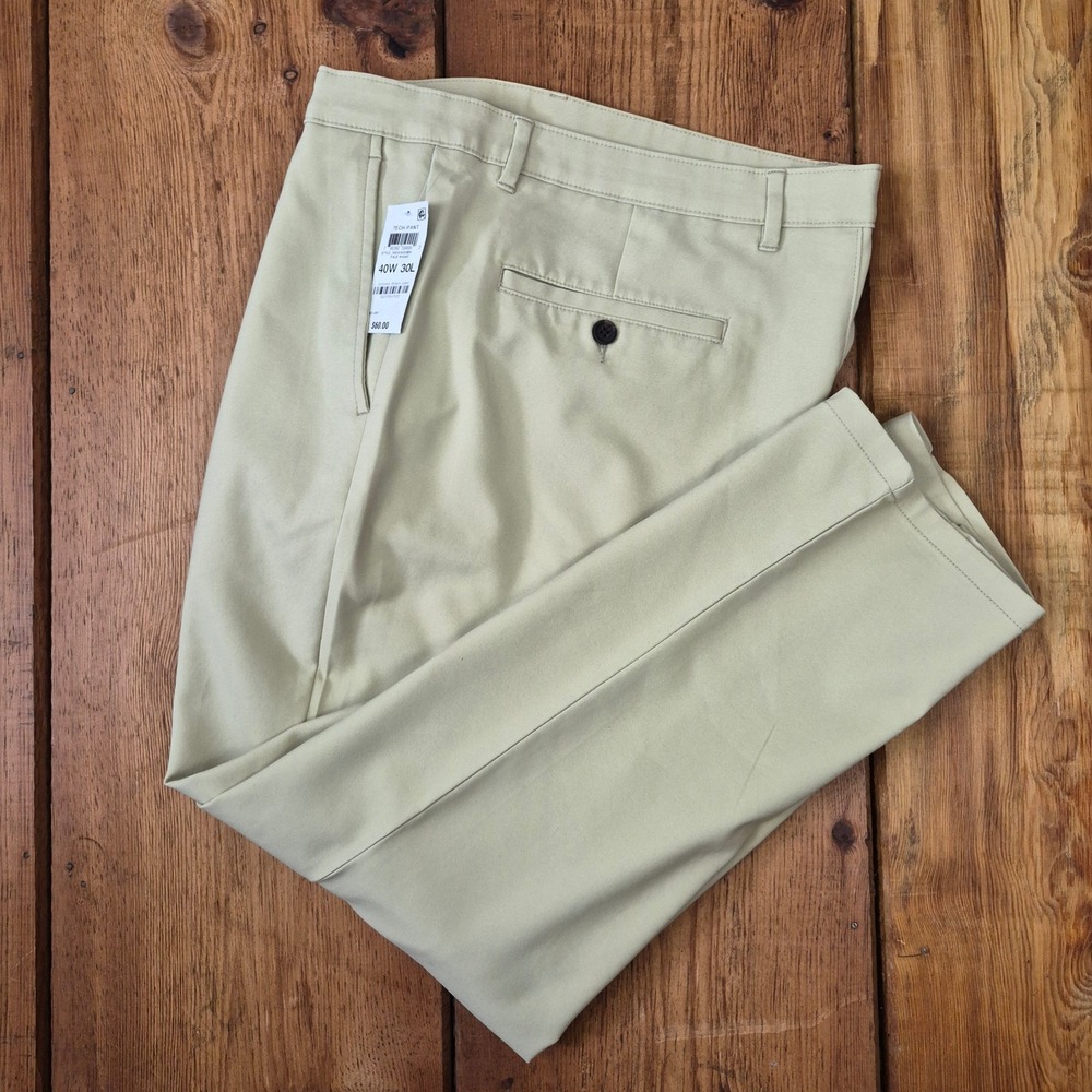 Alfani Alfatech Mens Tech Pants 40W 30L Pale Khaki Stretch Moisture Wicking NWT